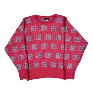 VTG Gotham Retro Geometric Pink & Grey Crewneck Sweater Size Medium